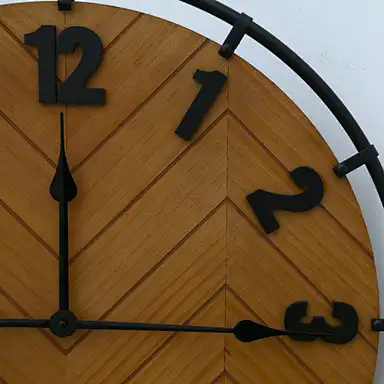 wooden wall clock large wooden clock wooden clock of Rustic Farmhouse Metal & Wooden Clock detail view